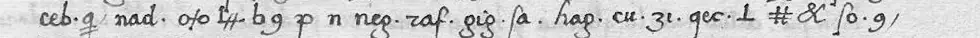 Line 5 of the six lines of cipher, as written