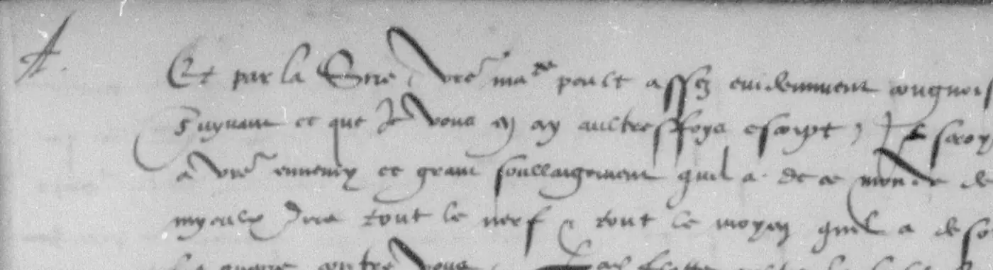 The top of a page of ordinary French handwriting, with a capital A written over its first line.